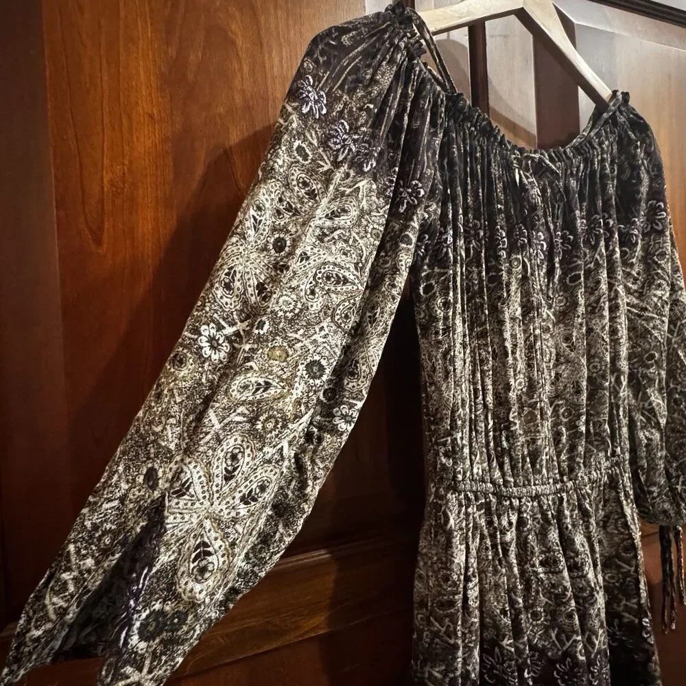 Free People Womens So Divine Romper Off the Shoulder Paisley Smocked XS
